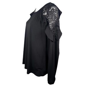 Black Long Sleeve Lace Shoulder Top Blouse Large Whimsigoth Dark fairy Holiday